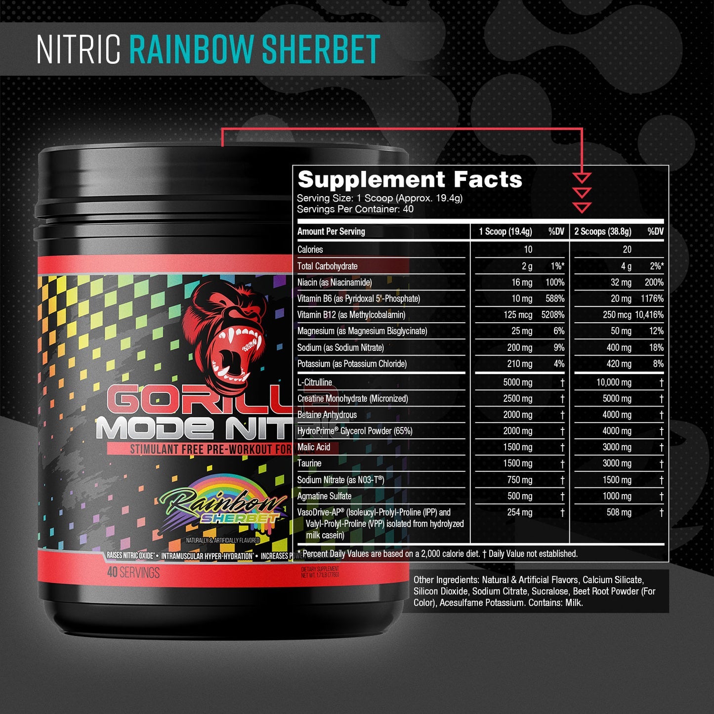 Gorilla Mode Nitric Upgraded Stimulant Free Pre Workout 768 Grams