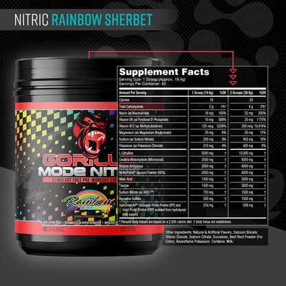 Gorilla Mode Nitric Upgraded Stimulant Free Pre Workout 768 Grams