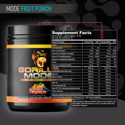 Gorilla Mode Pre Workout Massive Pumps Laser Focus Energy 792g